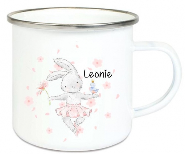 ♥ zuckersüßeTasse Emailletasse Ballerina Hase Hasi Blüten,  Name,  Wunschname, KITA Kindergarten, Einschulung, Dankeschön, Abschied, Jubiläum, Geschenk, Becher von Lüttentüddel
